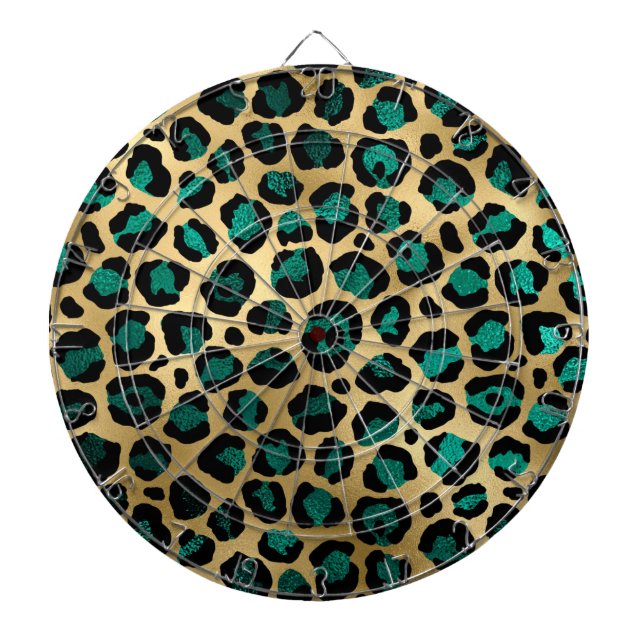 Tabla Dardos Série Leopardo-Teal e Dourada Design 14 (Frente)