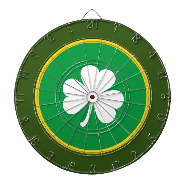 Tabla Dardos Shamrock irlandês | Verde branco e Dourado (Frente)