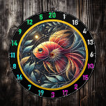 Tabla Dardos Shimmering Betta Dartboard Set<br><div class="desc">Endireite sua sala de jogos ou caverna masculina com o jogo Shimmering Betta Dartboard Set. Apresentando um magnífico melhor peixe em tons deslumbrantes de turquesa, magenta e ouro, este quadro traz a beleza da vida submarina para a sua parede. As bolhas luminosas de ouro sobre um fundo preto acrescentam um...</div>