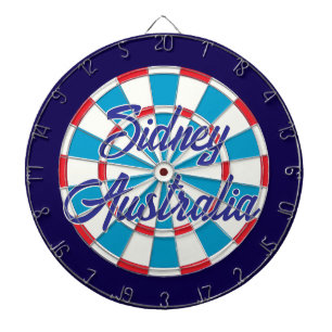 Tabla Dardos Sidney Austrália texto modelo azul vermelho branco