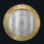 Tabla Dardos Silver Mínimo e Textura Metálica Dourada<br><div class="desc">Textura metálica elegante de prata,  aspecto de alumínio escovado com sotaques de borda dourada — tipografia personalizável em preto. Design minimalista simples e moderno.</div>