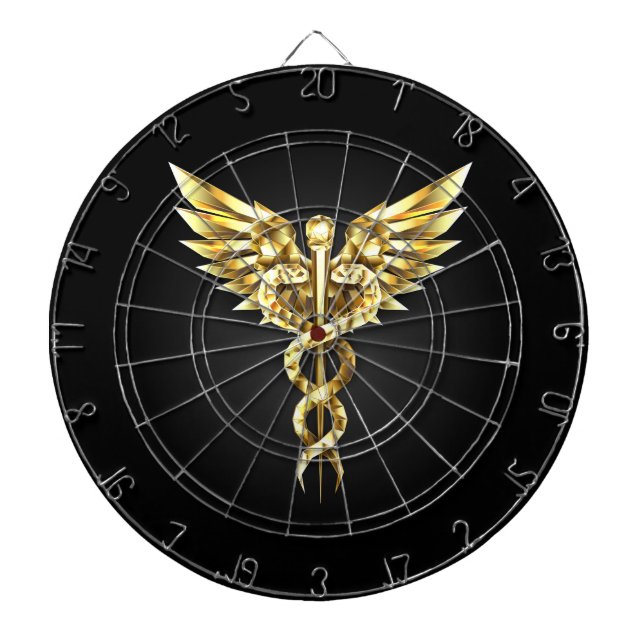 Tabla Dardos Símbolo Poligonal Dourado Caduceus (Frente)