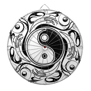 Tabla Dardos Símbolo Yin & Yang Estilo de Tatuagem Preto e Bran