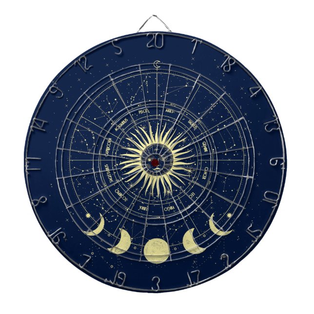 Tabla Dardos Sol Celestial Fases da Lua Zodíaco (Frente)