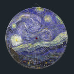 Tabla Dardos Starry Night por Vincent van Gogh<br><div class="desc">Starry Night, de Vincent van Gogh, é uma pintura de paisagem urbana de paisagens de apos impressionismo de arte com vista para o Santo Remy, França do asilo de van Gogh. O céu noturno está balançando com nuvens com uma lua crescente brilhante e estrelas brilhantes sobre a pequena vila. Starry...</div>