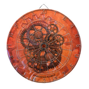 Tabla Dardos Steampunk Scifi Gears Orange 19th Century Machine