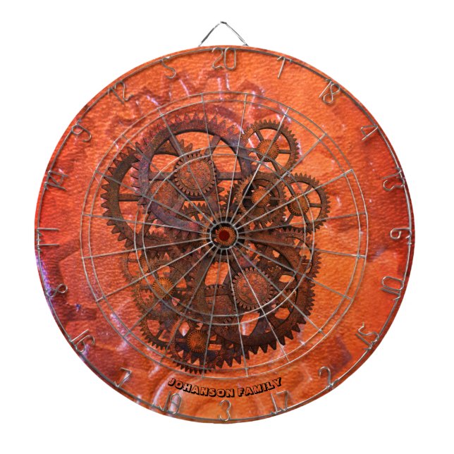 Tabla Dardos Steampunk Scifi Gears Orange 19th Century Machine (Frente)