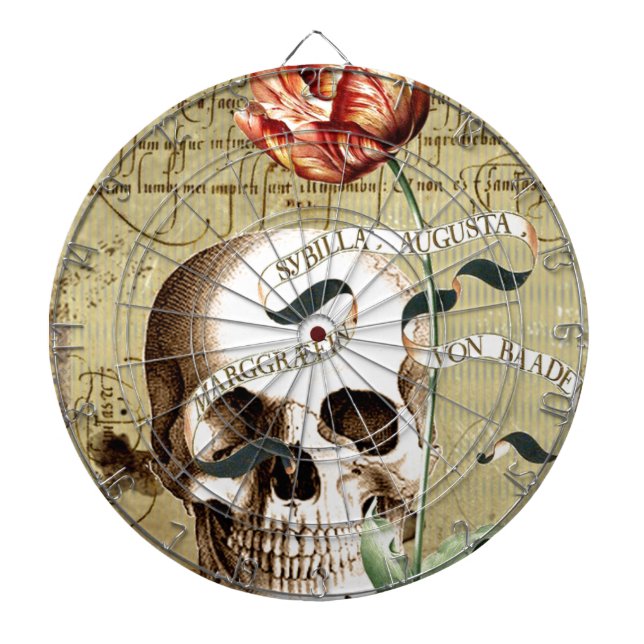 Tabla Dardos Steampunk Skull Floral Escrevendo Halloween (Frente)