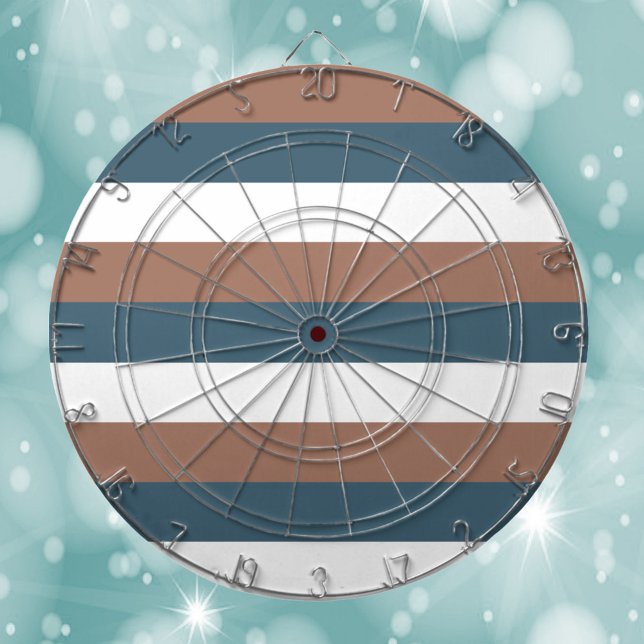 Tabla Dardos Stripes Padrão Teal Mocha Branco (A dart board with teal, mocha brown and white stripes.)
