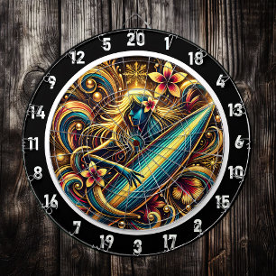 Tabla Dardos Surfer Glow com Arte Tropical Sunset