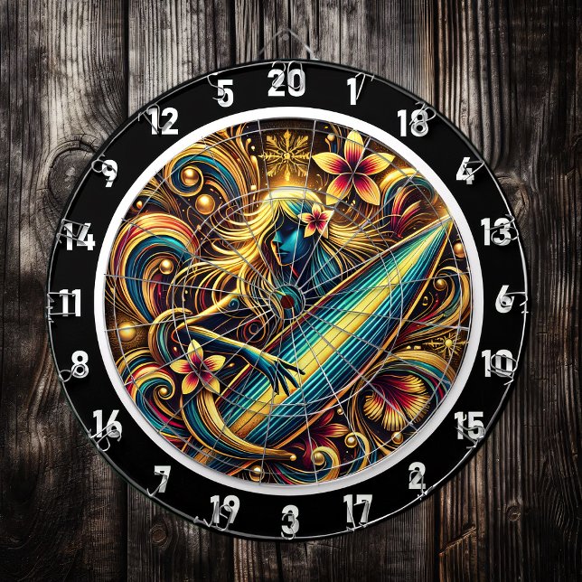Tabla Dardos Surfer Glow com Arte Tropical Sunset (Criador carregado)
