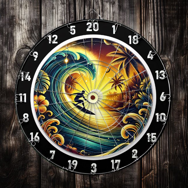 Tabla Dardos Surfer Riding Sunset Wave Wall Art (Criador carregado)