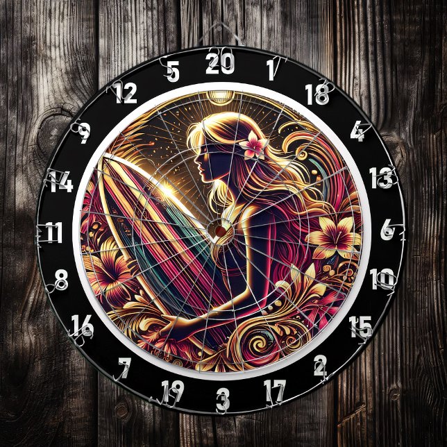 Tabla Dardos Surfer Sunset do ouro com brilho de Neon (Criador carregado)