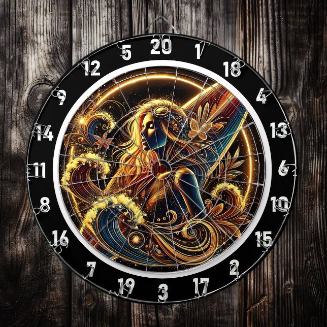 Tabla Dardos Surfer tropical com arte sunset Ouro (Criador carregado)