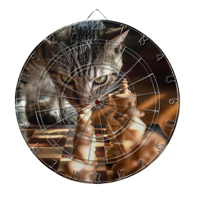 Tabla Dardos Tabby Cat Playing Chess (Frente)