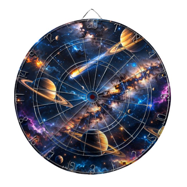 Tabla Dardos Tabuleiro de dardos premium Saturno e nebulosa (Frente)