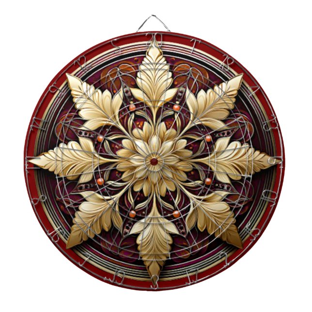 Tabla Dardos Tabuleiro de Folhas Douradas Vermelhas Decorativas (Frente)