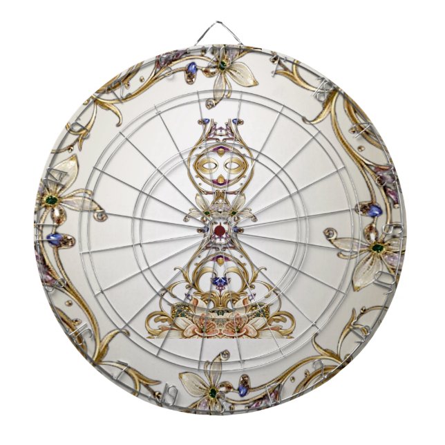 Tabla Dardos Tabuleiro Floral Dourado Branco (Frente)