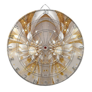 Tabla Dardos Tabuleiro Floral Dourado Branco