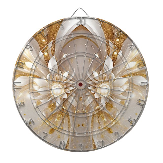 Tabla Dardos Tabuleiro Floral Dourado Branco (Frente)