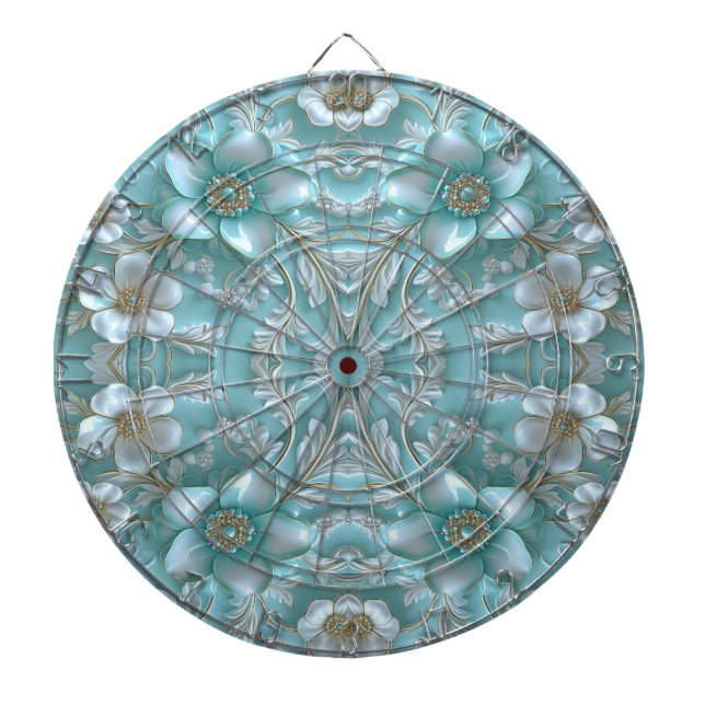 Tabla Dardos Teal White Floral Dartboard (Frente)