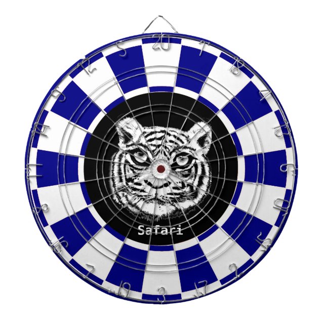 Tabla Dardos Tigre Branco em Tabuleiro de Dardos Azul-Marinho e (Frente)