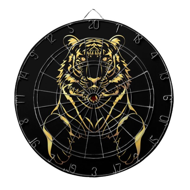 Tabla Dardos Tigre preto com tiras de ouro (Frente)