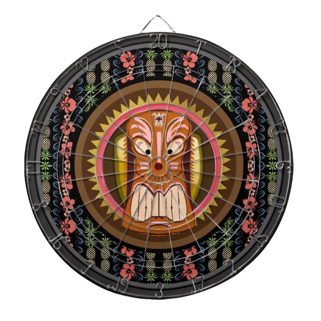 Tabla Dardos Tiki Mask Hibiscus Pattern Dartboard With Darts (Frente)