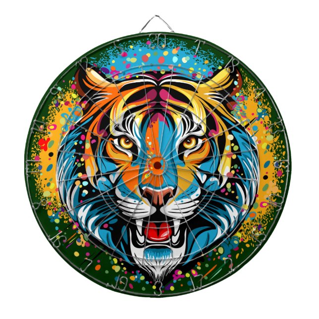 Tabla Dardos Tinta de cores Arco-íris Cabeça de Tigre (Frente)