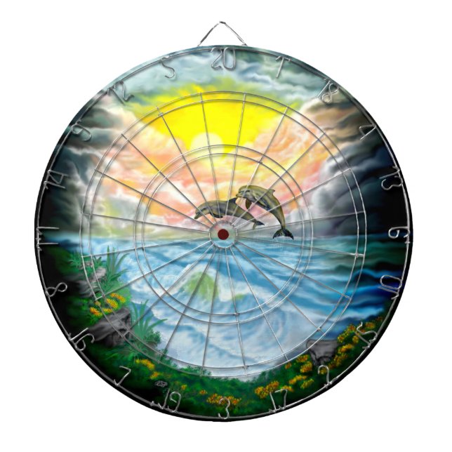 Tabla Dardos Tocando golfinhos ao sol (Frente)