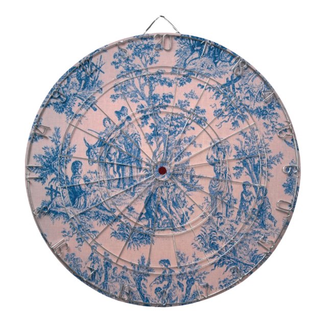 Tabla Dardos Tóile de jouy rosa e azul elegante (Frente)