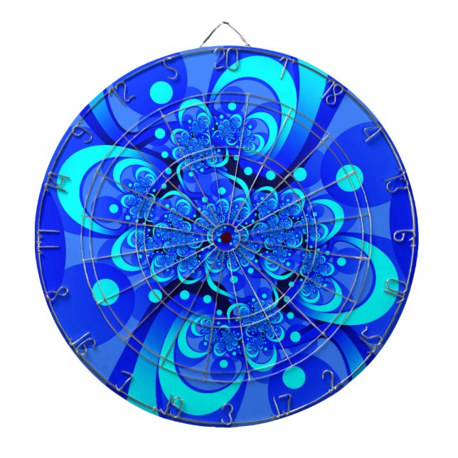 Tabla Dardos Tons de Azul Arte Fractal Abstrata Moderna (Frente)