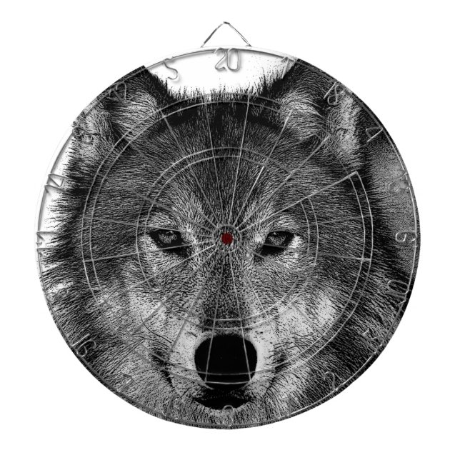 Tabla Dardos Trabalho de arte do Lobo Negro e Branco (Frente)