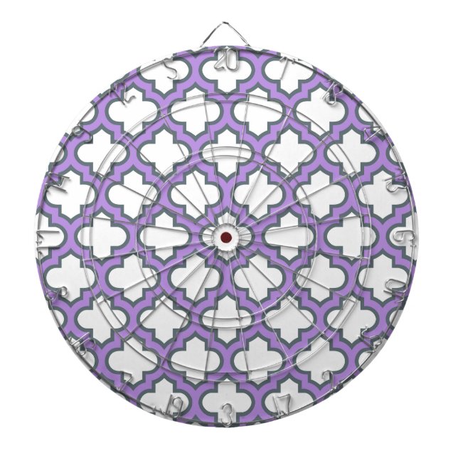 Tabla Dardos Trellis branca e roxa, lete, quatrefoil (Frente)