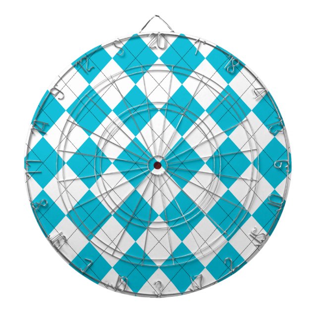 Tabla Dardos Turquesa e Argyle Branco (Frente)
