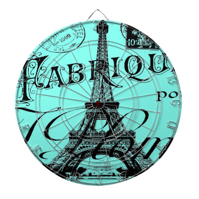 Tabla Dardos turquoise aqua teal scripts Paris Eiffel Tower (Frente)