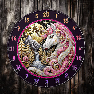 Tabla Dardos Unicórnio Rosa Fica Sob Lua Ouro