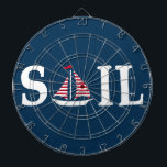 Tabla Dardos vela<br><div class="desc">Ilustração de design de texto de vela com decoração de barco à vela em fundo azul escuro. É possível mudar a cor de fundo e adicionar uma diferente à design com sua escolha.</div>