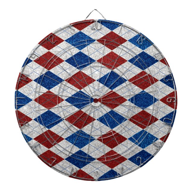 Tabla Dardos Vermelho, Branco, Azul Argyle Glitter 4 de Julho (Frente)