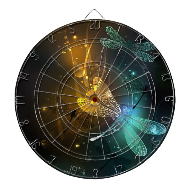 Tabla Dardos Voo luminoso verde de libélula (Frente)