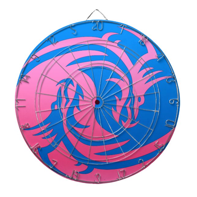 Tabla Dardos Yin e Yang, cor-de-rosa e dragão azul (Frente)