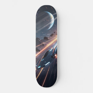 Tabla de Skate Aeronave con Meteoritos y Planeta