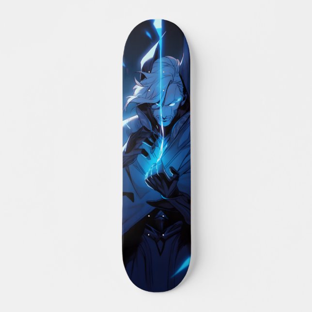 Tabla de Skate Anime Azul con Poderes Mágicos  (Frente)
