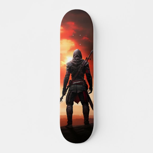 Tabla de Skate Hombre Mercenario en el Atardecer (Frente)