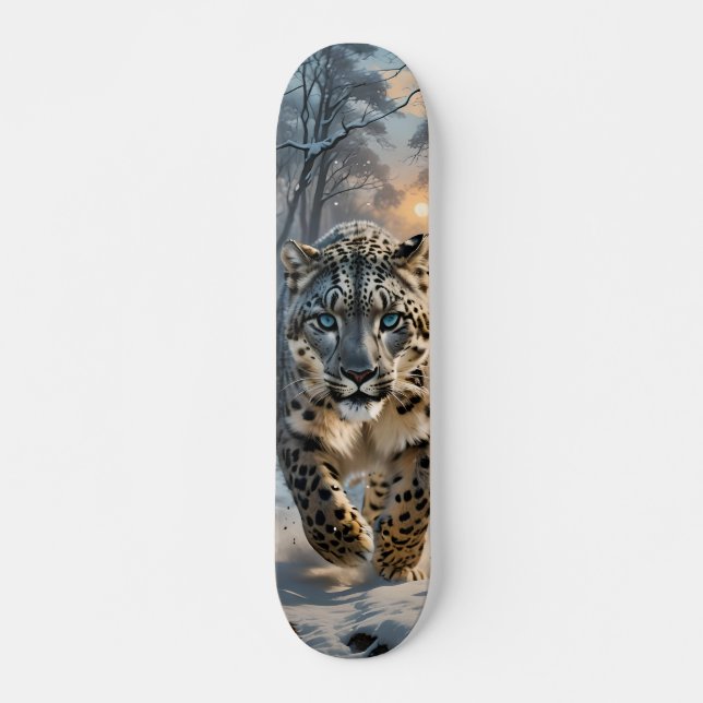 Tabla de Skate Leopardo en Bosque Nevado (Frente)