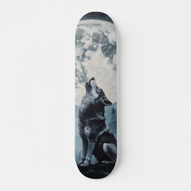 Tabla de Skate Lobo Aullando a la Luz de la Luna (Frente)