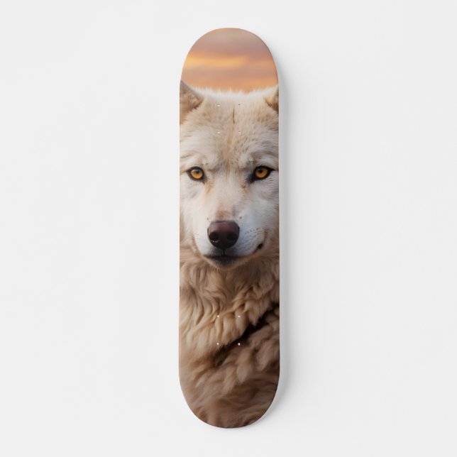 Tabla de Skate Lobo Blanco en el Atardecer (Frente)