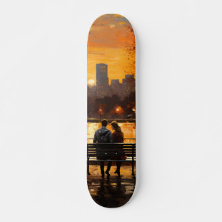 Tabla de Skate Pareja Sentadas al Atardecer