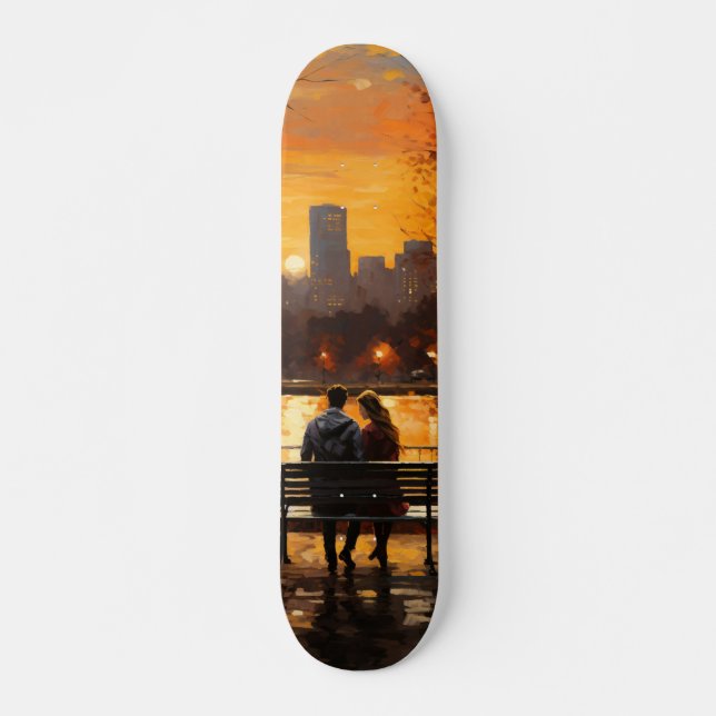 Tabla de Skate Pareja Sentadas al Atardecer (Frente)