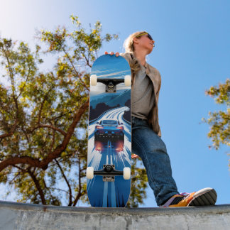 Tabla de Skate Vehículo Azul en Carretera Húmeda